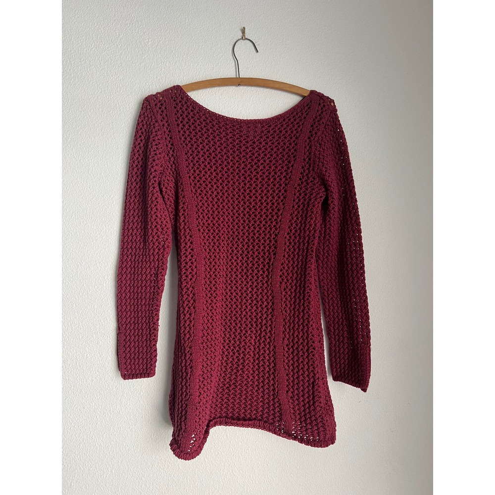 Rhythm Crochet Knit Tunic Mini Dress Maroon Red Long Sleeve Womens Size 8